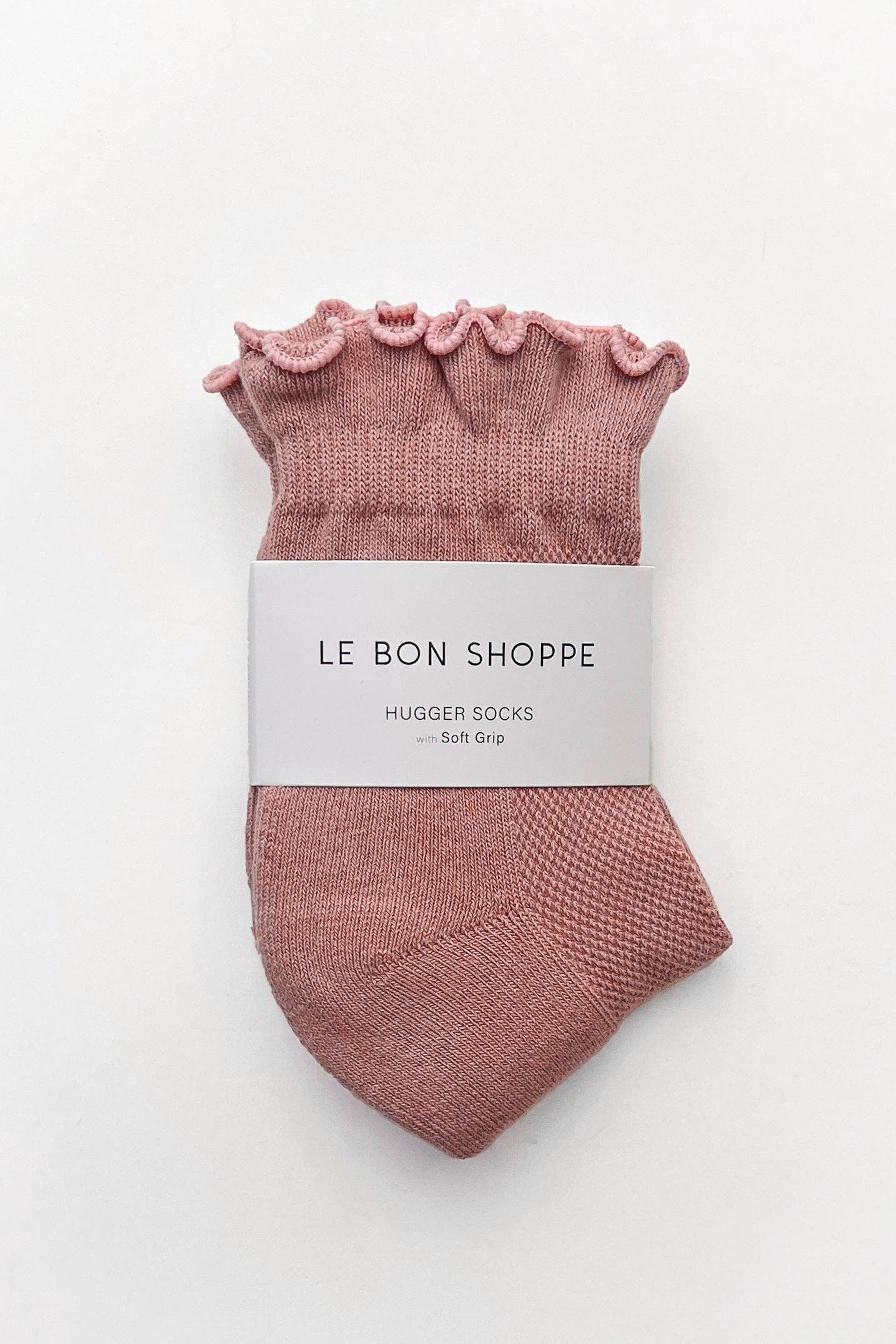 Le Bon Shoppe Vintage Pink / Black Ruffled Hugger Crew Socks