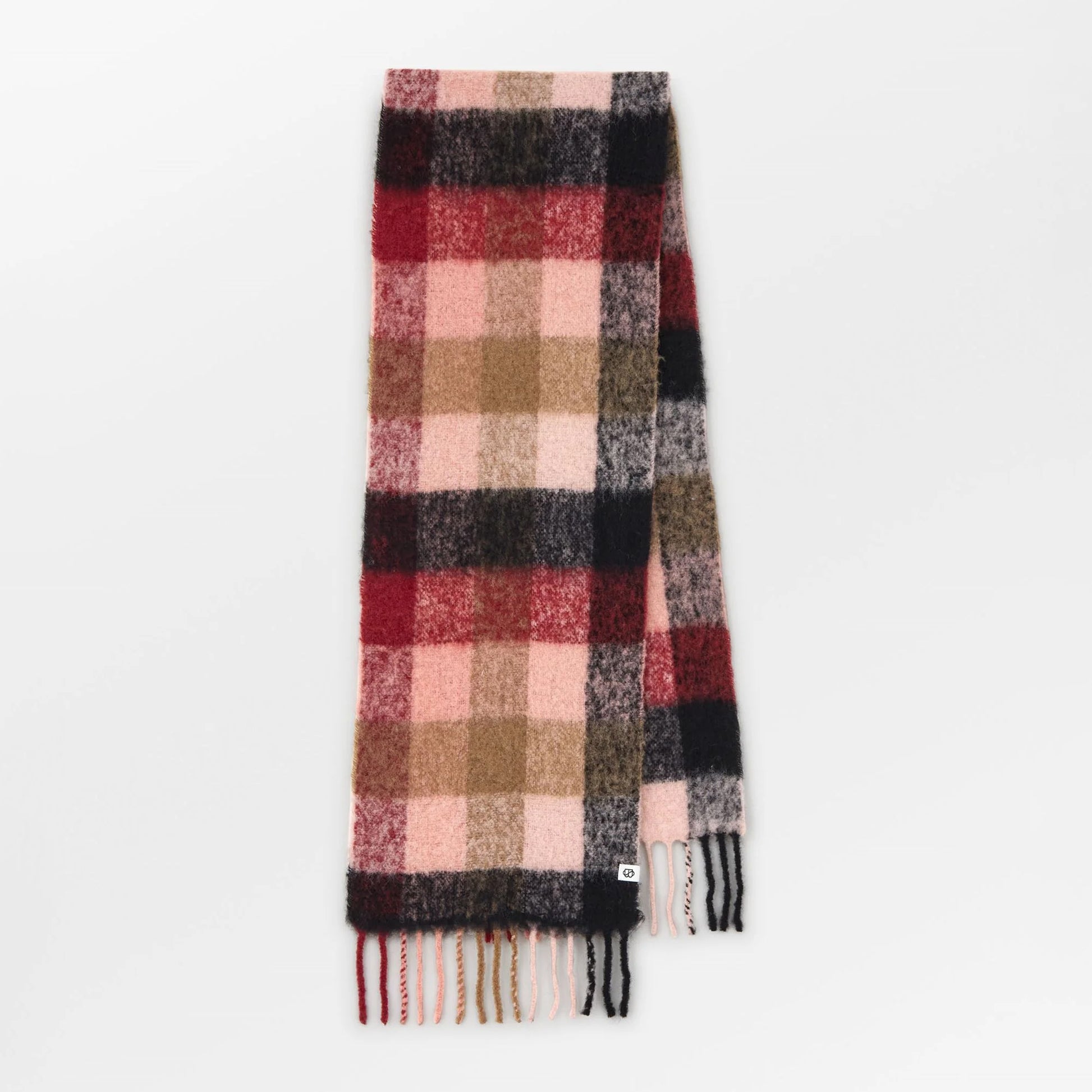 Plaid scarf with multicolor pattern on a white background