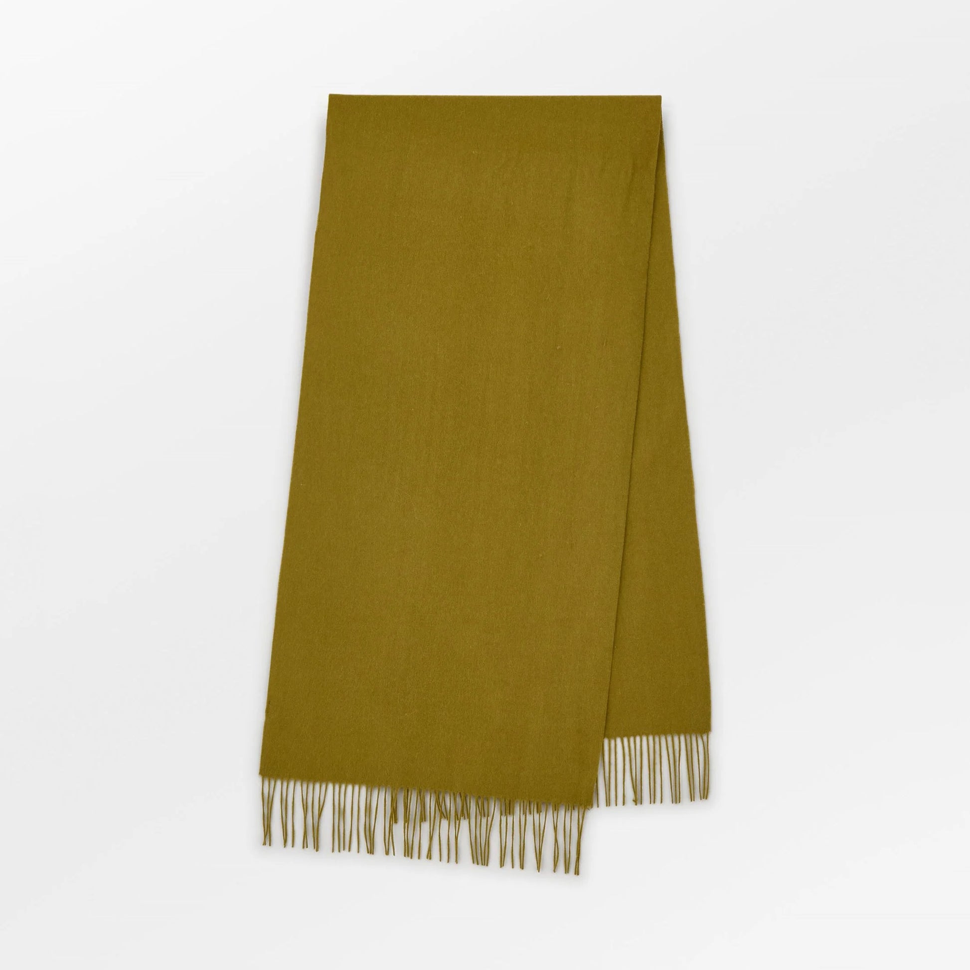 Green scarf with fringes on a white background