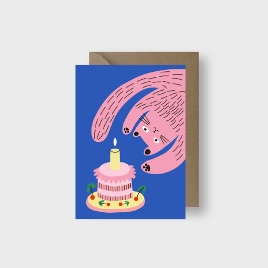 Whimsical Pink Cat Greeting Card