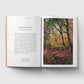 Open book with text and a photograph of Epping Forest on a white background