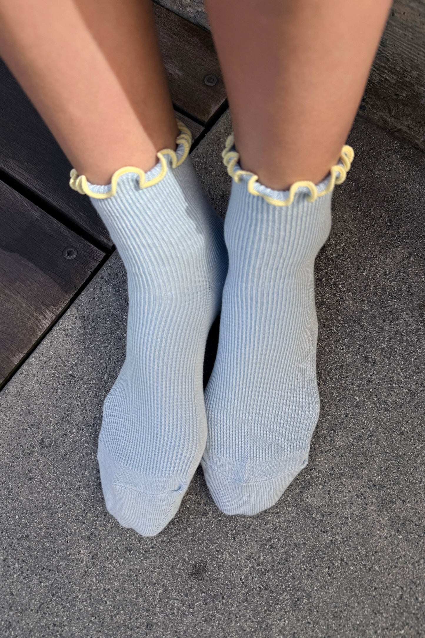 Le Bon Shoppe Baby Blue/Butter Petite Ruffled Modal Socks