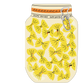 Illustration of a mason jar with yellow pasta shapes and 'Happy Birthday' text on a white background