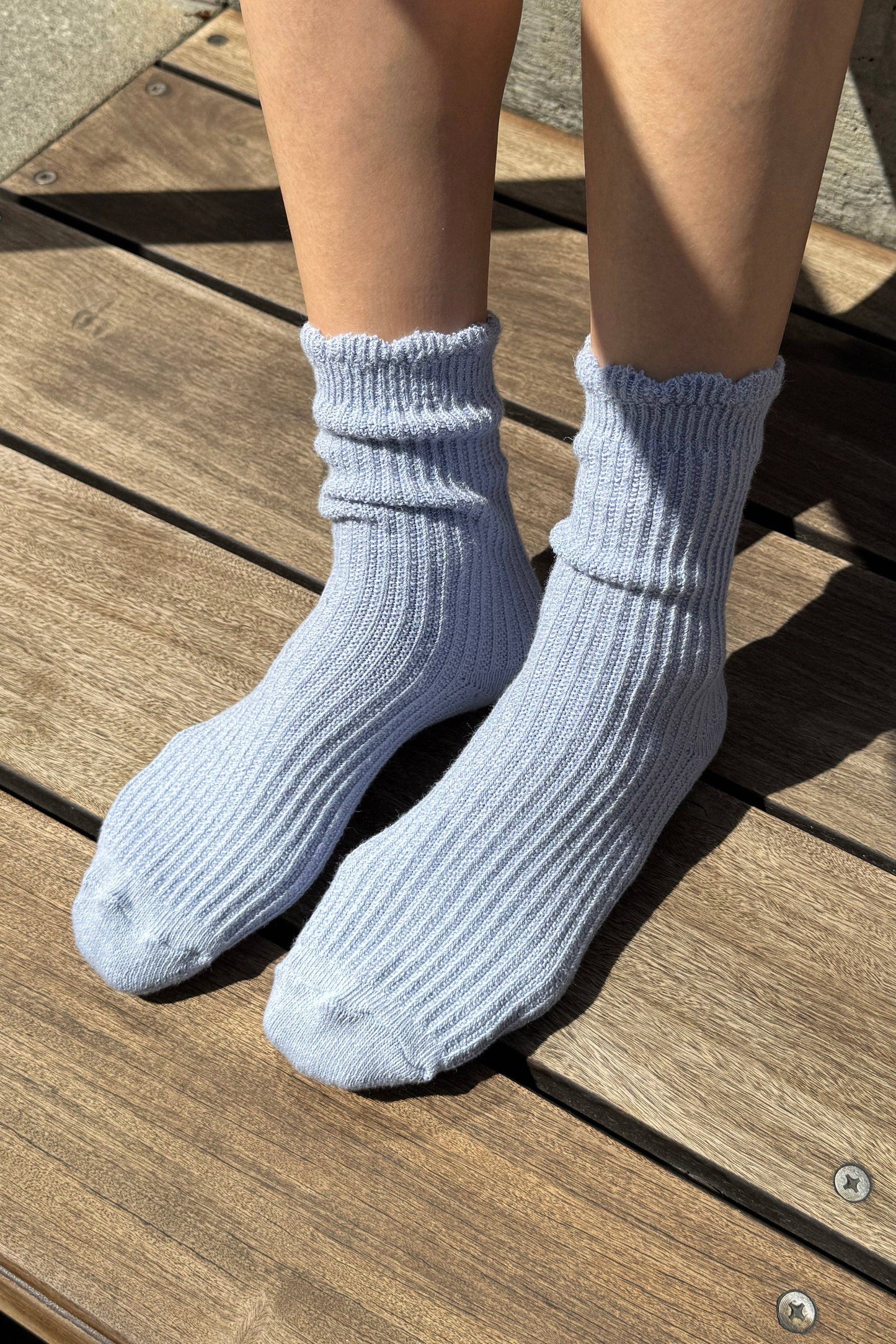 Le Bon Shoppe Pale Blue Linen Scallop Socks