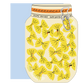 Card with a mason jar design featuring yellow pasta shapes and 'Happy Birthday' text on a light blue background.