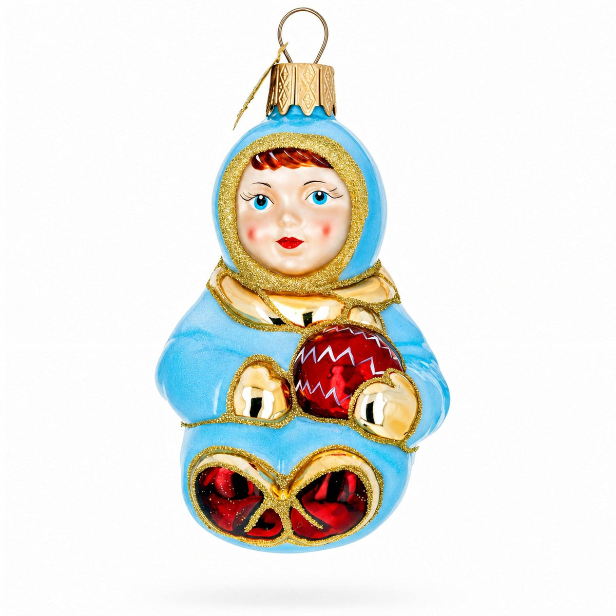 Child in Blue Glass Christmas Ornament