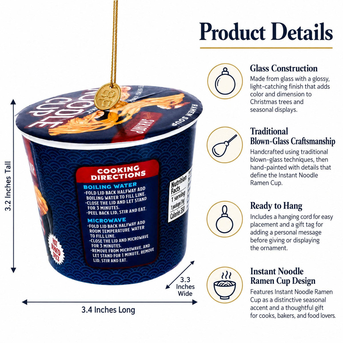 Instant Noodle Cup Glass Christmas Ornament