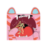 Cartoon cat with a birthday cake and 'happy birthday' text on a pink background