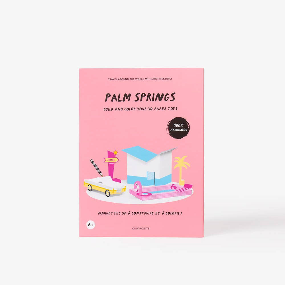 Pink notebook with 'Palm Springs' branding on a white background
