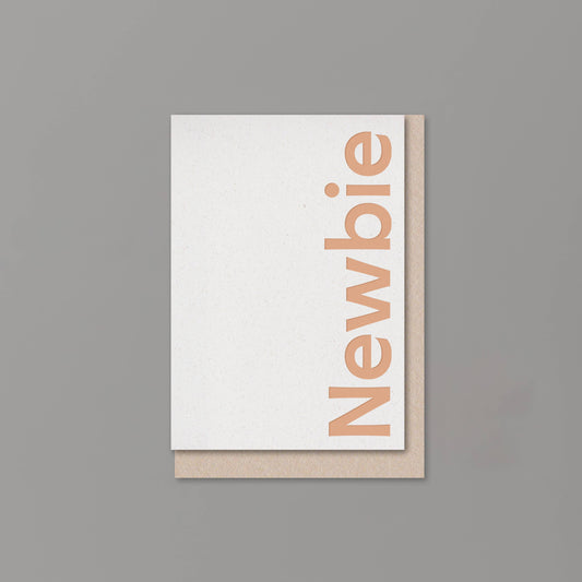 Greeting card with 'Newbie' text on a gray background