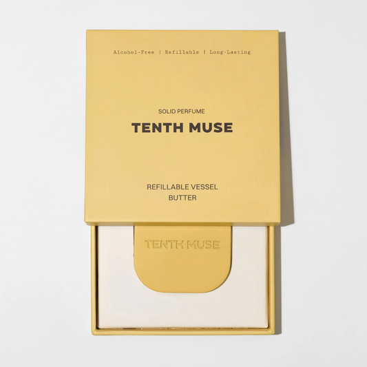 Tenth Muse solid perfume packaging on a white background