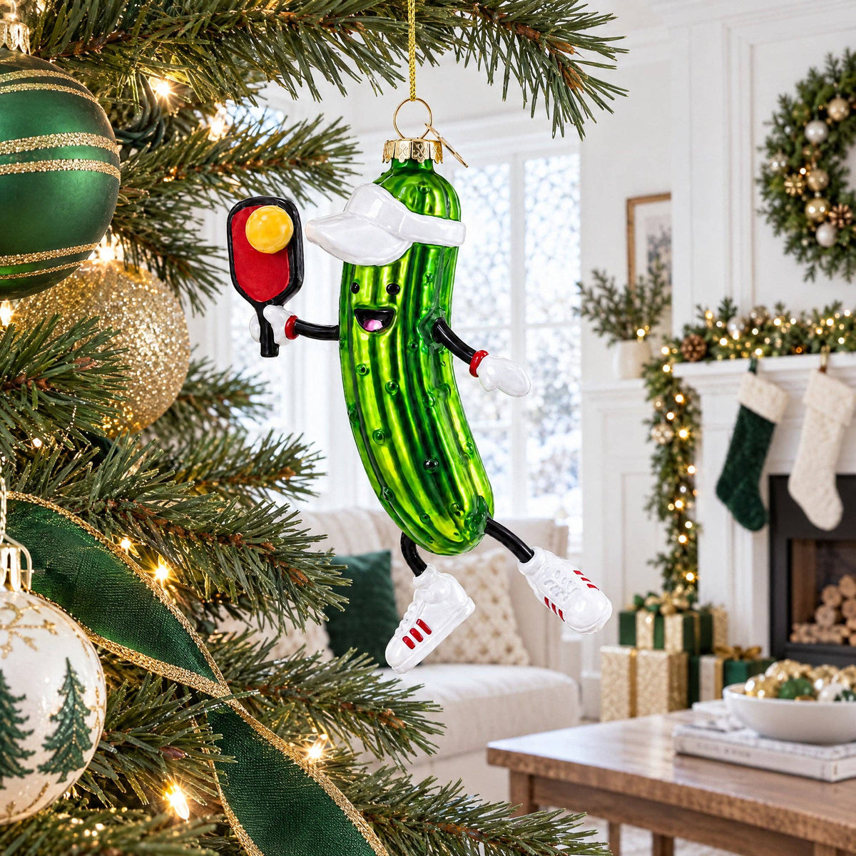Pickleball Pickle Glass Christmas Ornament