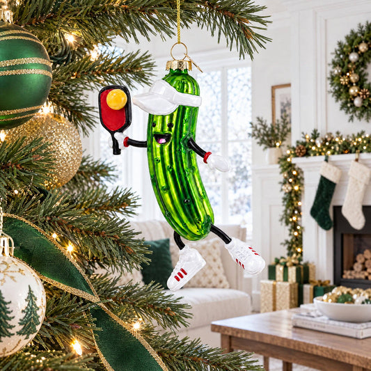 Pickleball Pickle Glass Christmas Ornament
