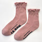 Le Bon Shoppe Vintage Pink / Black Ruffled Hugger Crew Socks