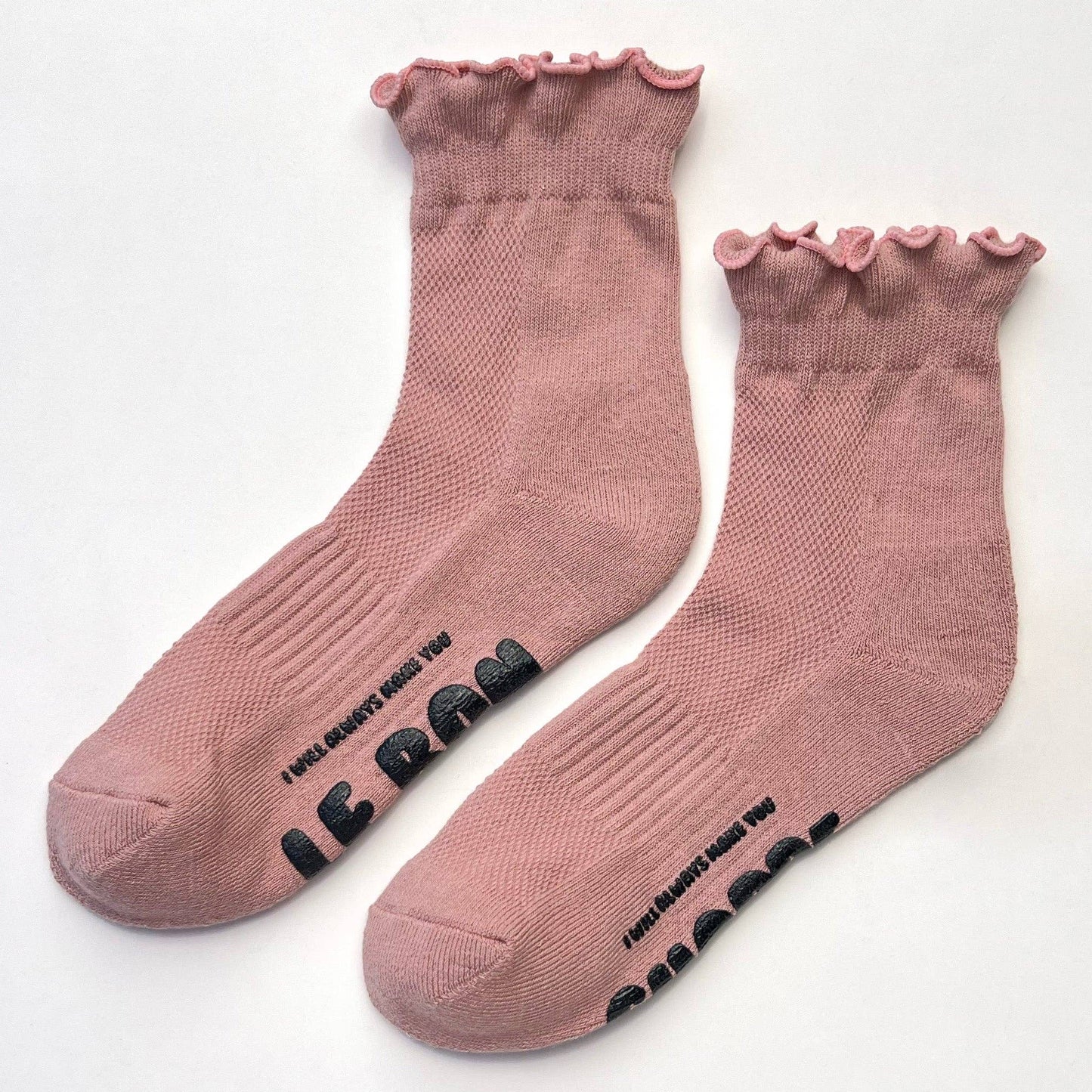 Le Bon Shoppe Vintage Pink / Black Ruffled Hugger Crew Socks
