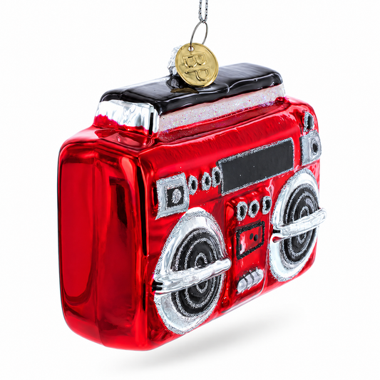 Retro Boombox Glass Christmas Ornament