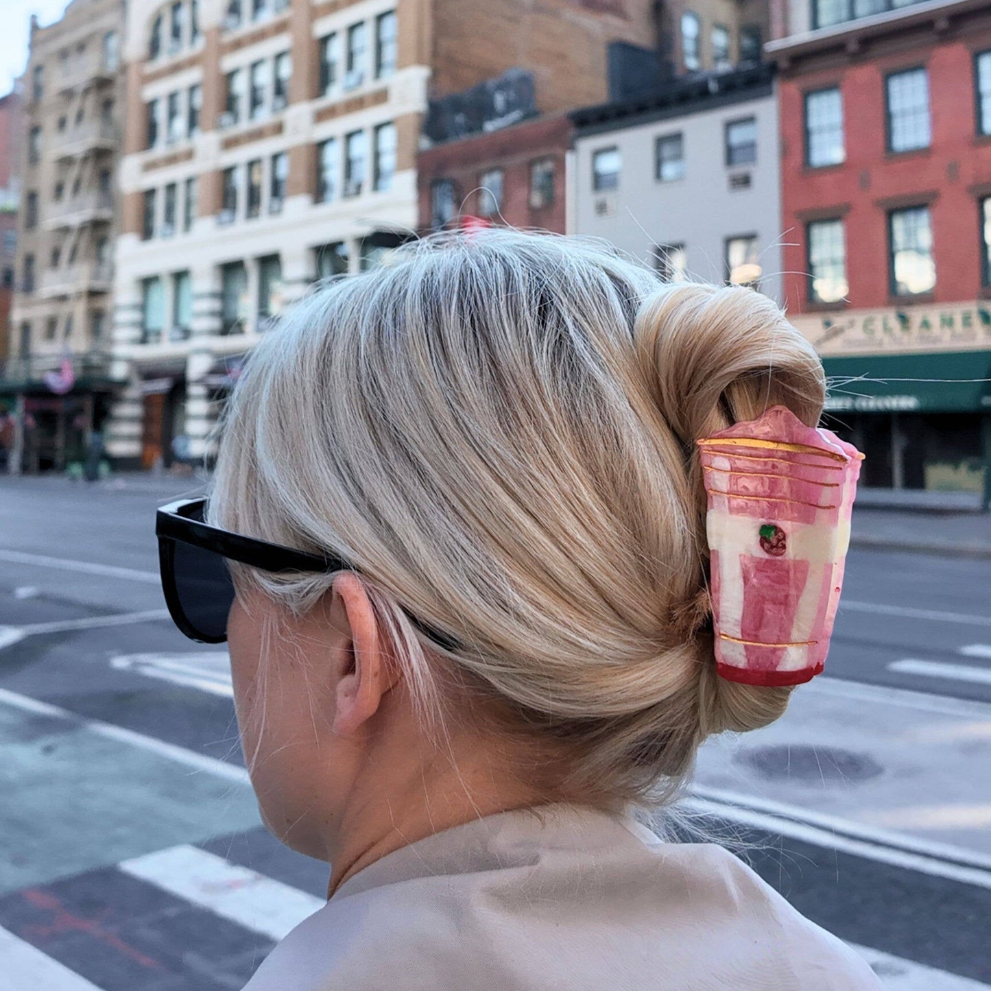 Hand-Painted Strawberry Smoothie Claw Hair Clip