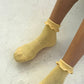 Le Bon Shoppe Banana Cream / Red Ruffled Hugger Crew Socks