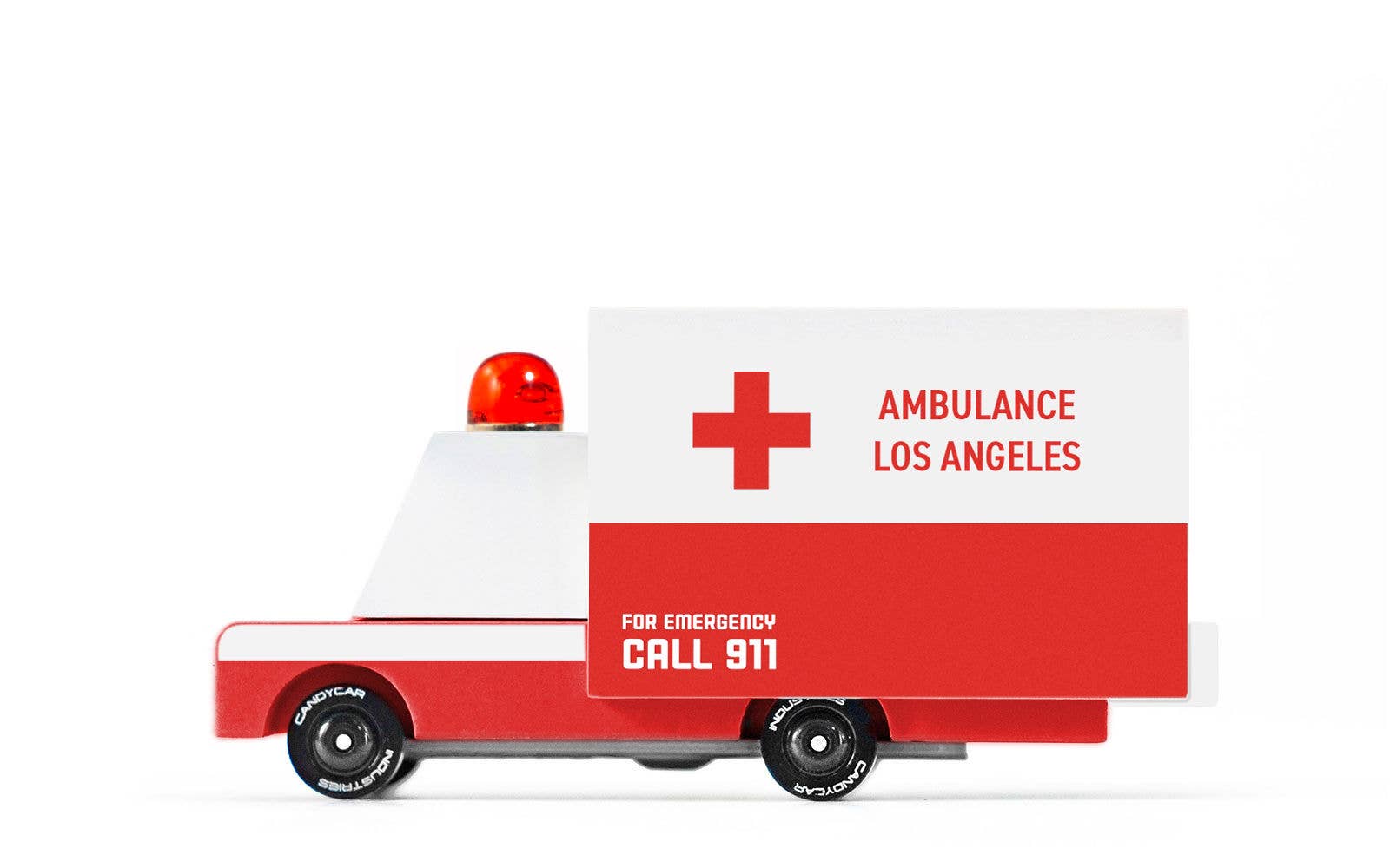 Model ambulance truck with 'Ambulance Los Angeles' text on a white background