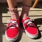 Le Bon Shoppe Vintage Pink / Black Ruffled Hugger Crew Socks