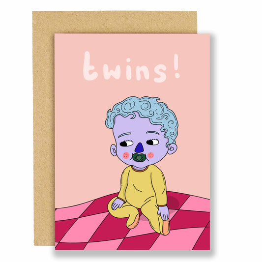 Eat the Moon - New baby Greeting Card - TWINS!