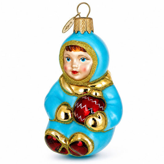 Child in Blue Glass Christmas Ornament