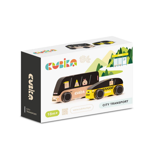 Cubika toy packaging for city transport set on a white background