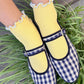 Le Bon Shoppe Butter/Baby Blue Petite Ruffled Modal Socks