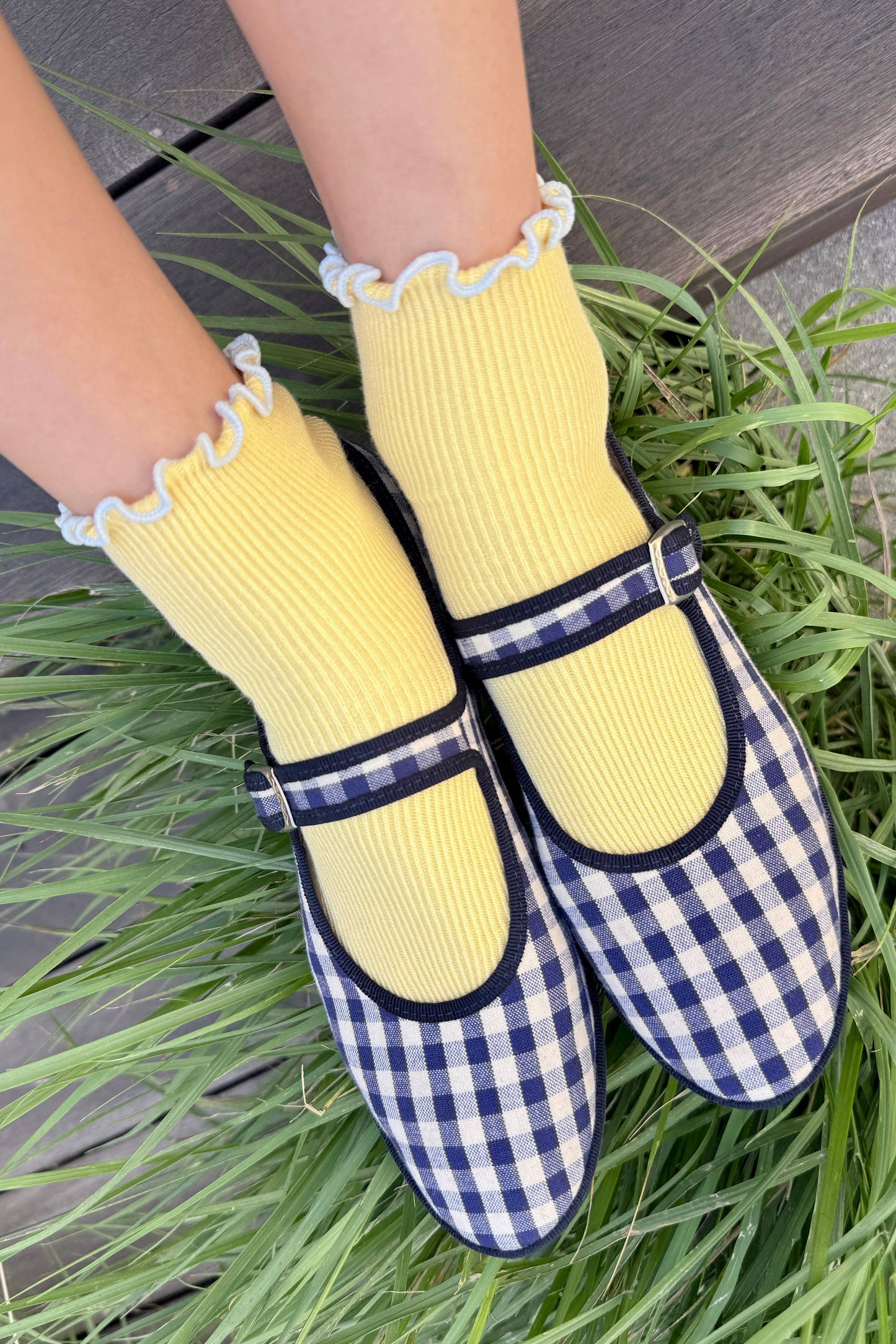 Le Bon Shoppe Butter/Baby Blue Petite Ruffled Modal Socks
