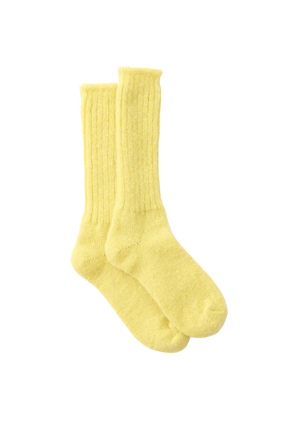 a pair of yellow mohair ankle socks layered together