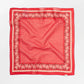 Red bandana with white polka dots and border on a white background