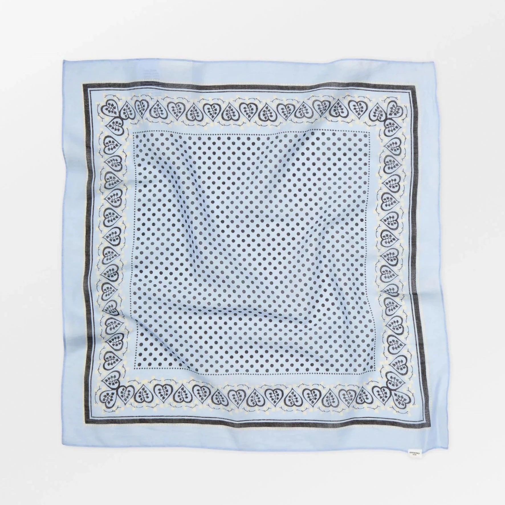 Light blue bandana with black border on a white background