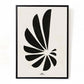 A Hotel Magique Shell A3 print. The print features large black shapes which resemble the imprint of a shell. The background is beige. The print is framed with a black border. 