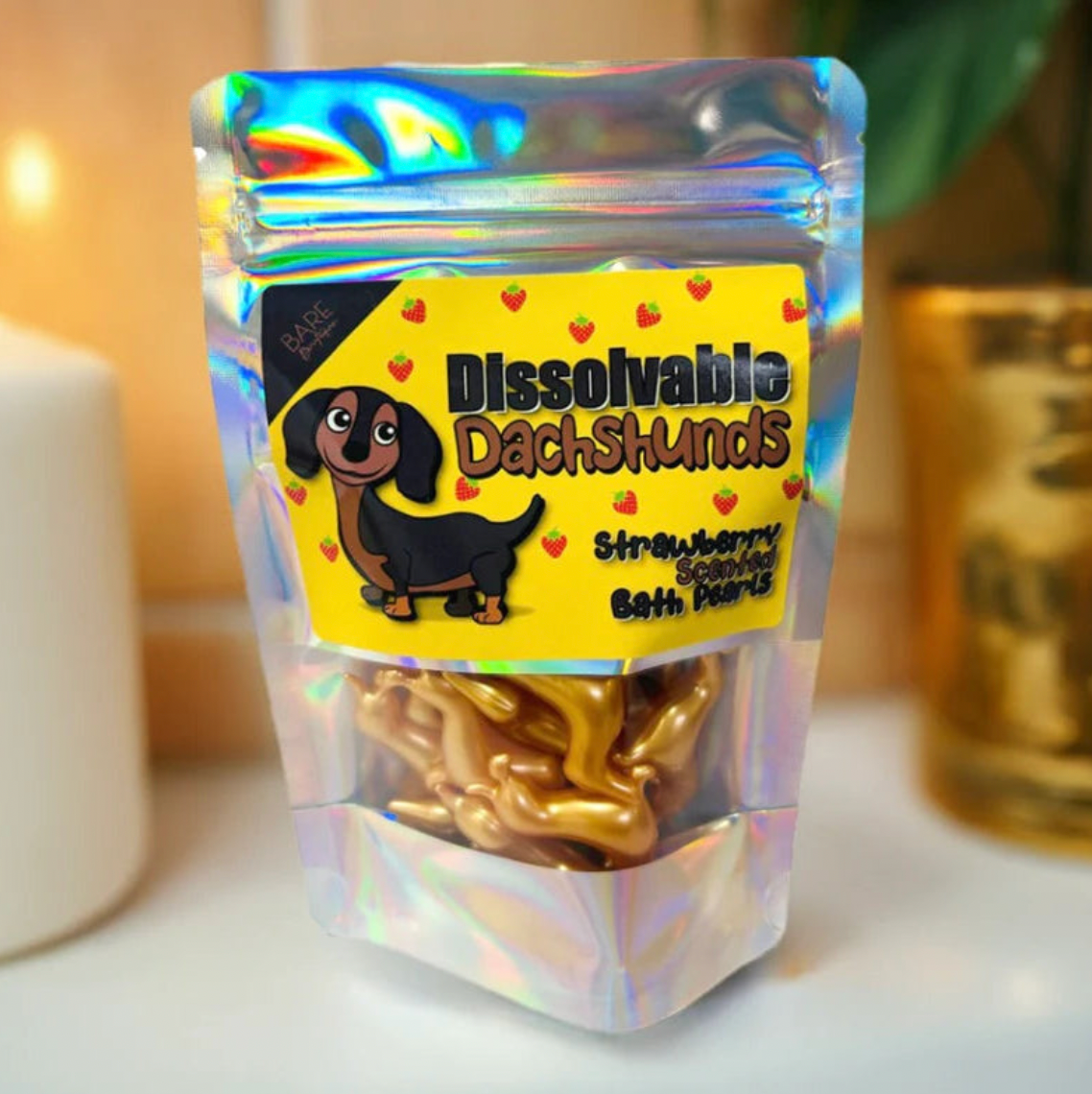 Dissolvable Dachshunds. 15 Strawberry Dog Shaped Bath Pearls