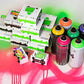Colorful spray paint cans and boxes on a vibrant background