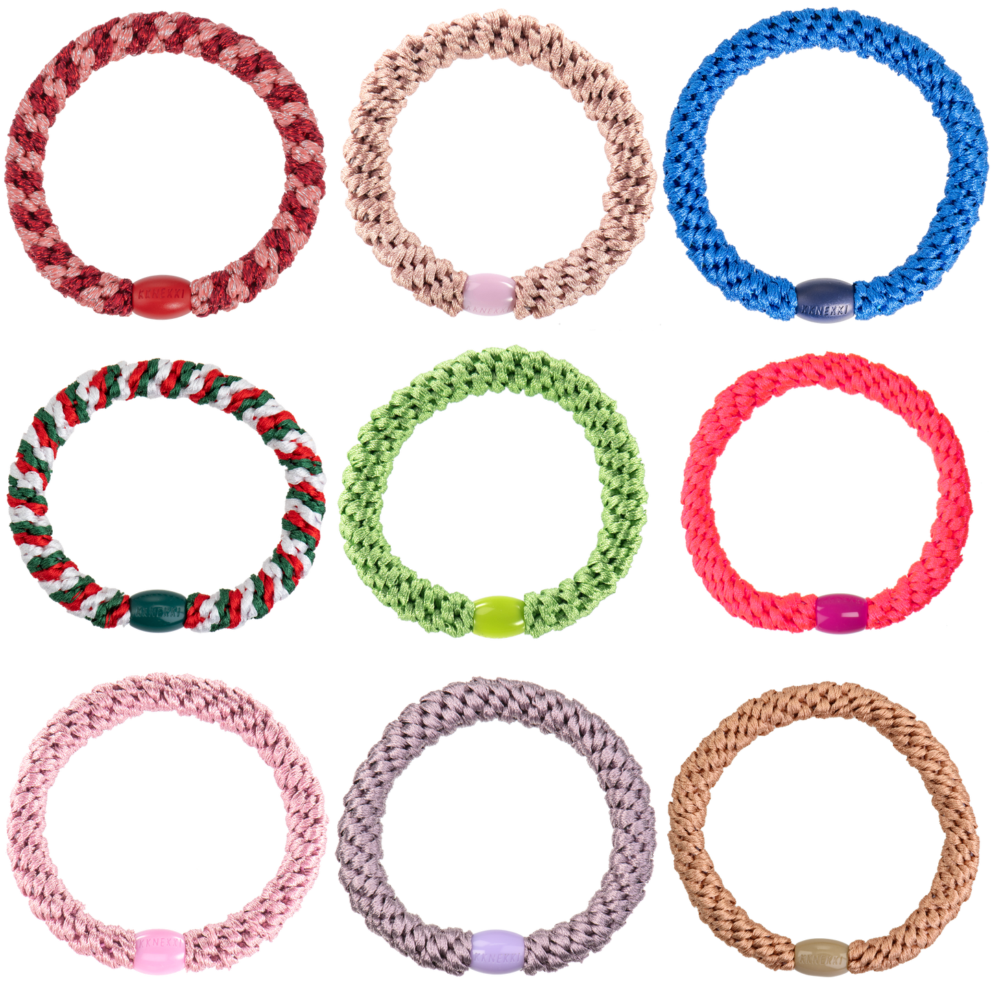 Collection of colorful braided bracelets on a white background