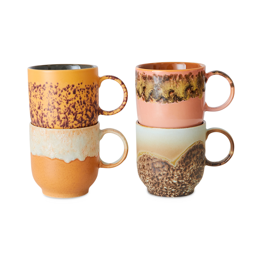 HKliving 70's Ceramics Cape Café Mugs (Set of 4)