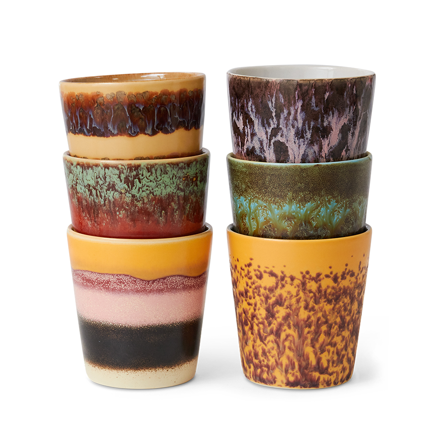 HKliving Ceramic 70's Valley Coffee Mugs (set of 6)