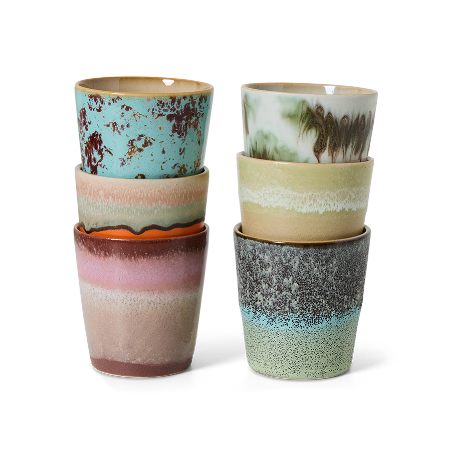 HKliving Ceramic 70's Surreal Coffee Mugs (Set of 6)