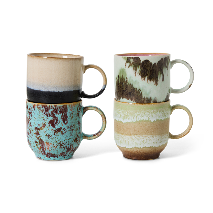 HKliving 70's Ceramics Abstract Café Mugs (Set of 4)