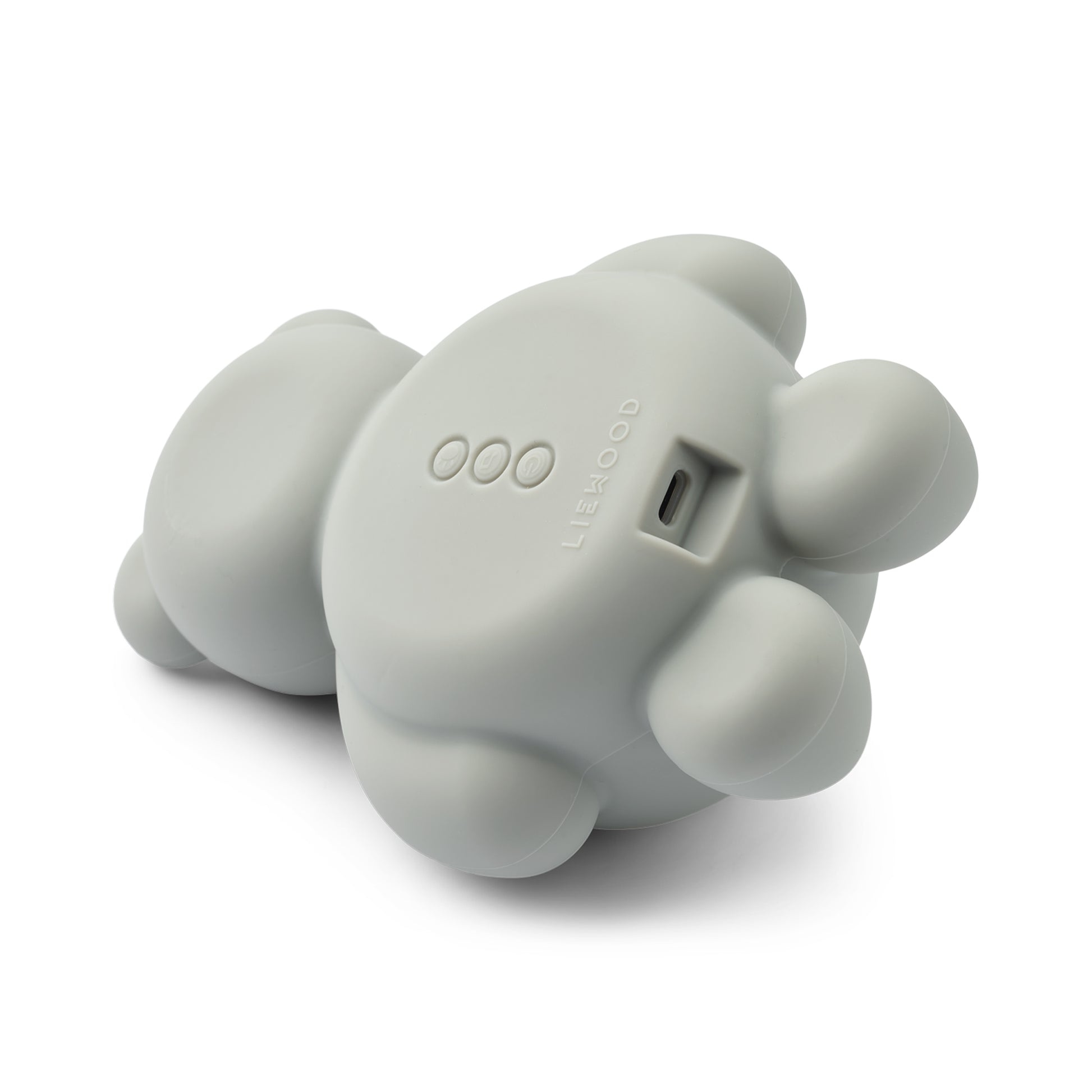 Gray silicone nightlight viewed from the back on a white background