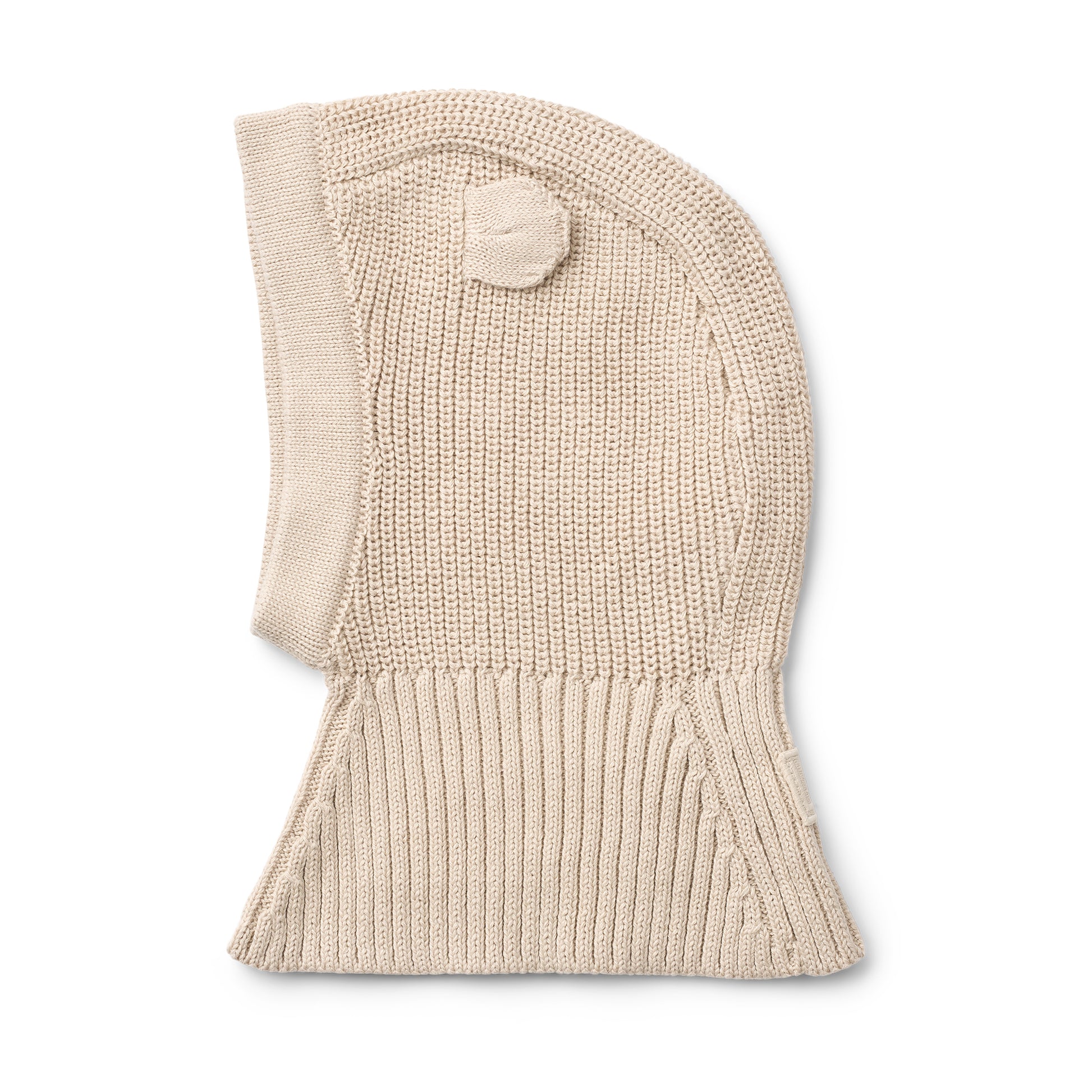 Beige knitted balaclava on a white background