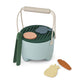 Children's toy grill set with accessories on a white background