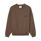 Brown sweatshirt with a small logo on a white background