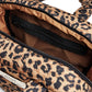 Leopard print bag with mesh pocket on a white background