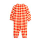 Red and white checkered onesie on a white background, viewed from the back