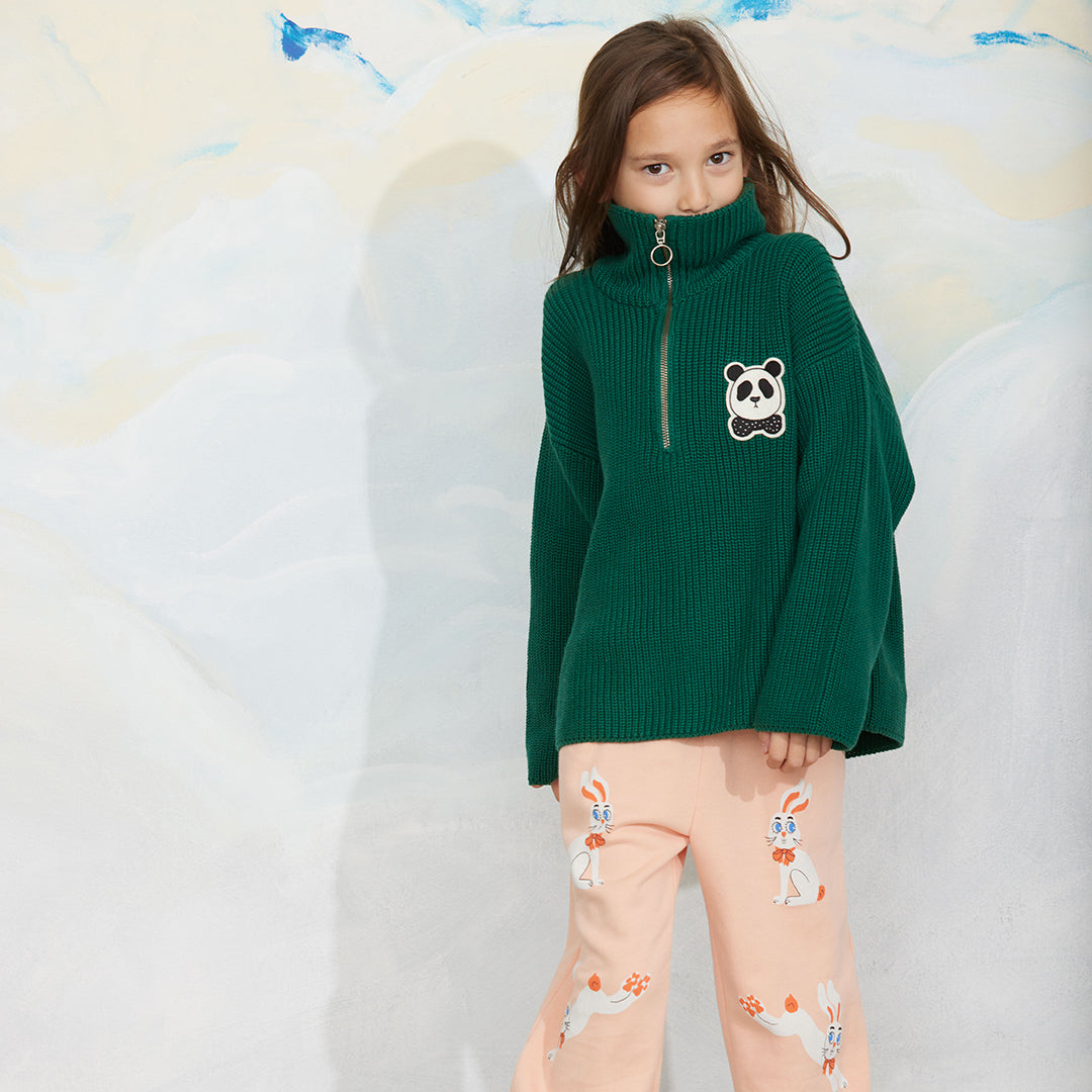 Mini Rodini Rabbits Pink Cuffed Sweatpants