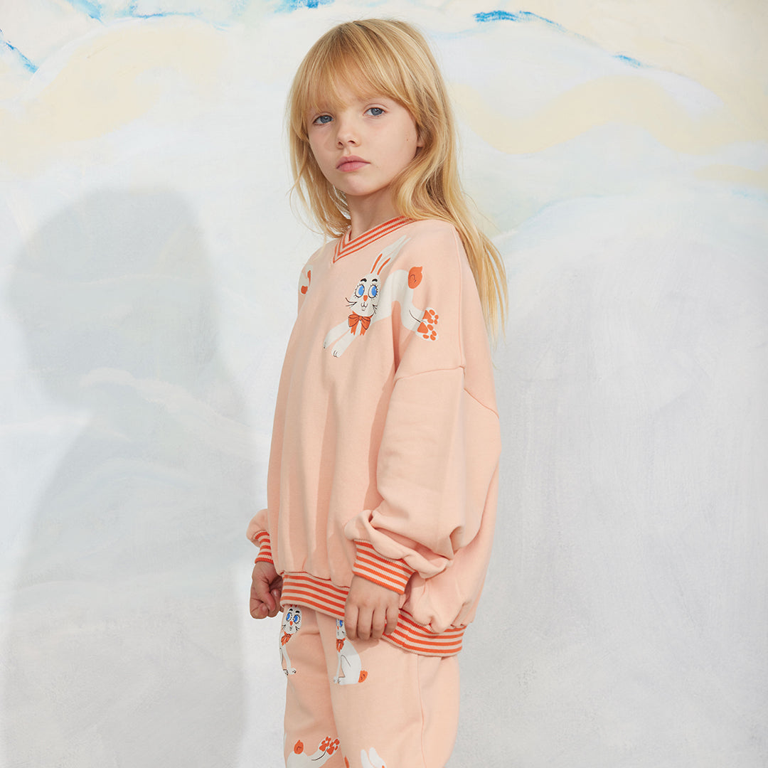 Mini Rodini Rabbits Pink Cuffed Sweatpants