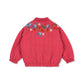 Red jacket with floral embroidery on a white background