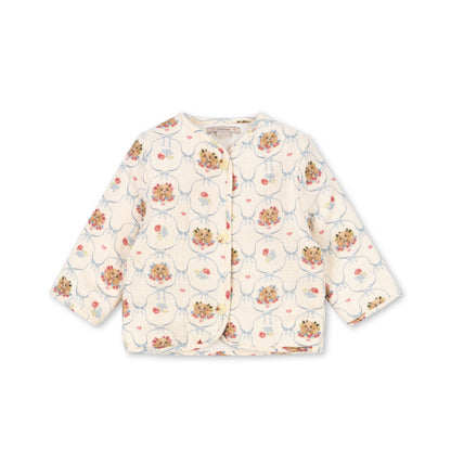 Floral patterned baby jacket on a white background